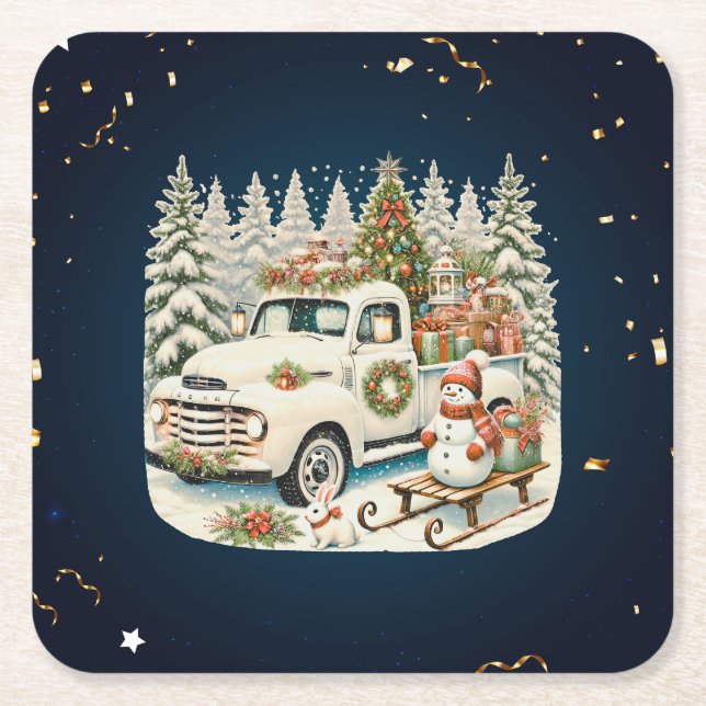 Unik årgång i julvärlden underlägg papper kvadrat (Framsidan)