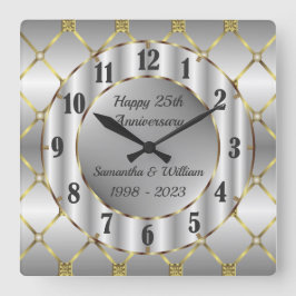 Unik årsdag Guld Silver och Svarta Bröllop Fyrkantig Klocka