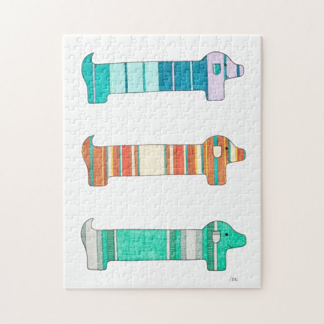 Unik Art Puzzle - 3 Dachshund Färg-studie Pussel (Vertikal)