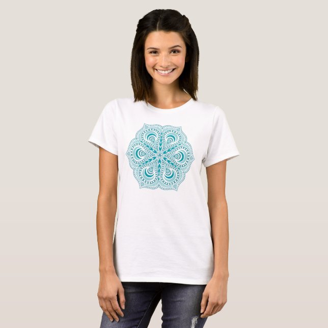 Unik, Artsy, Teal Blue Mandala T-shirt (Hel framsida)