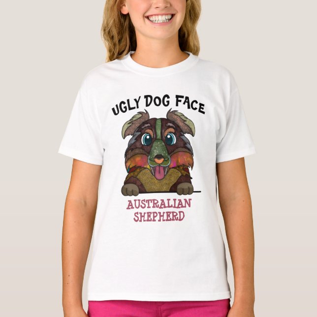 Unik Australian shepherd ful hund ansikte T Shirt (Framsida)