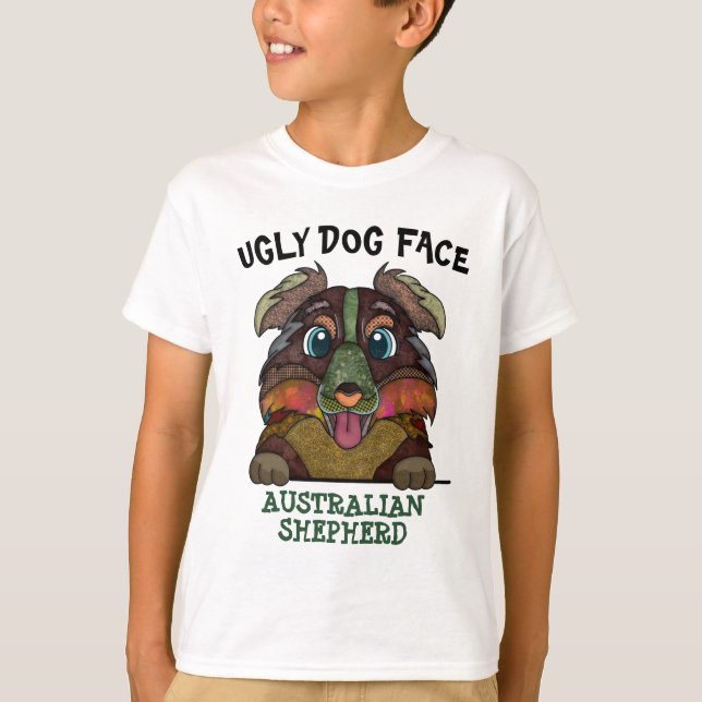 Unik Australian shepherd ful hund ansikte T Shirt (Framsida)