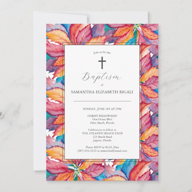 Unik baptism-inbjudan färgstark poinsettia inbjudningar (Framsida)