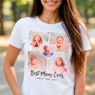 Unik "Bästa mamma någonsin" anpassad 5-foto collag T Shirt