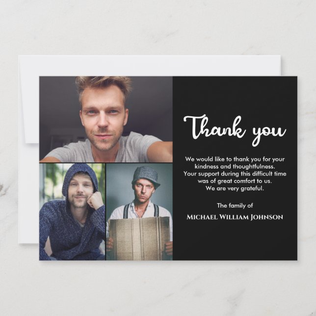 Unik beklädning av underordnat 3-fotokollage tack kort (Framsida)