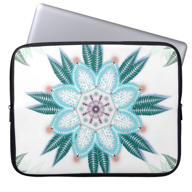 Unik blå blomma Mandala Vibe Laptop Fodral (Framsidan)