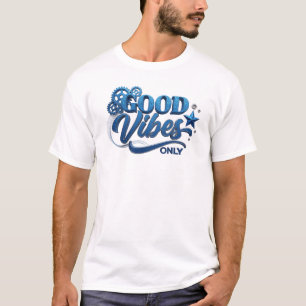Unik blå GOOD VIBES ONLY konstnärlig motiv T Shirt