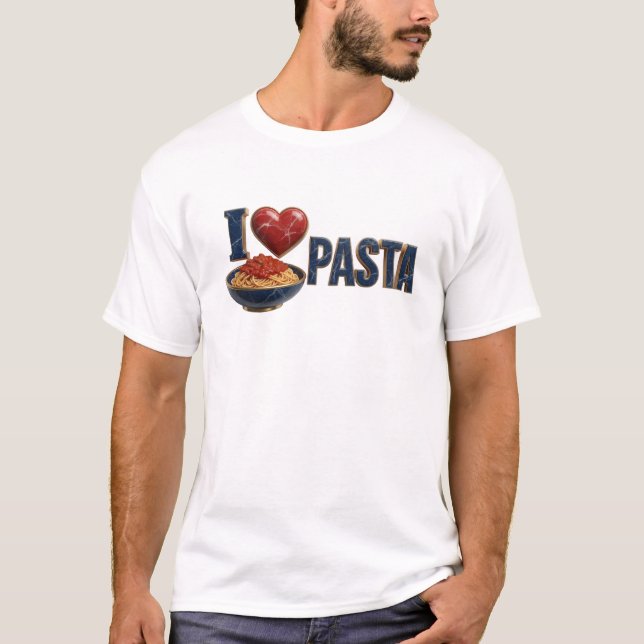 Unik Blå I LOVE PASTA Visuell Design T Shirt (Framsida)