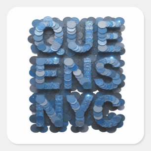 Unik blå QUEENS NYC fyrkantig dekal Fyrkantigt Klistermärke