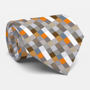 Unik blågrå orange taupe brun pixlar konst slips