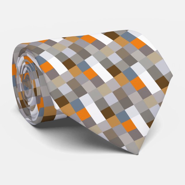 Unik blågrå orange taupe brun pixlar konst slips (Rullad)