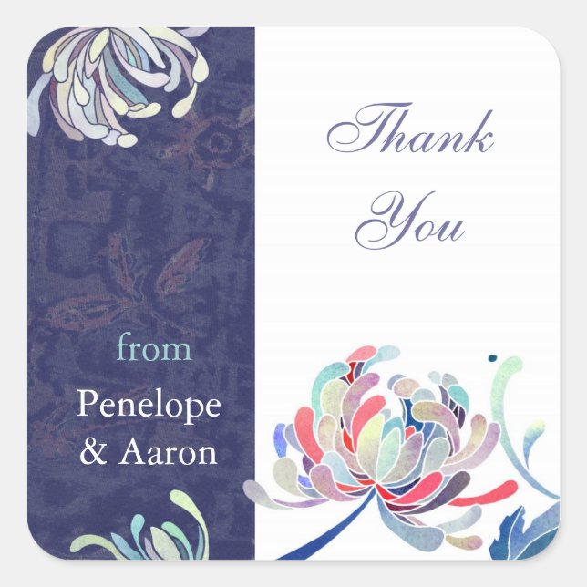 Unik Blommigt Bröllop Tack Fyrkantigt Klistermärke (Framsida)