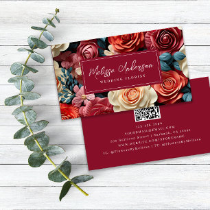 Unik Blommigt Burgundy QR-kod Visitkort