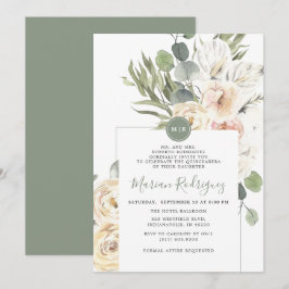 Unik Blommigt Eucalyptus Monogram Quinceañera Inbjudningar