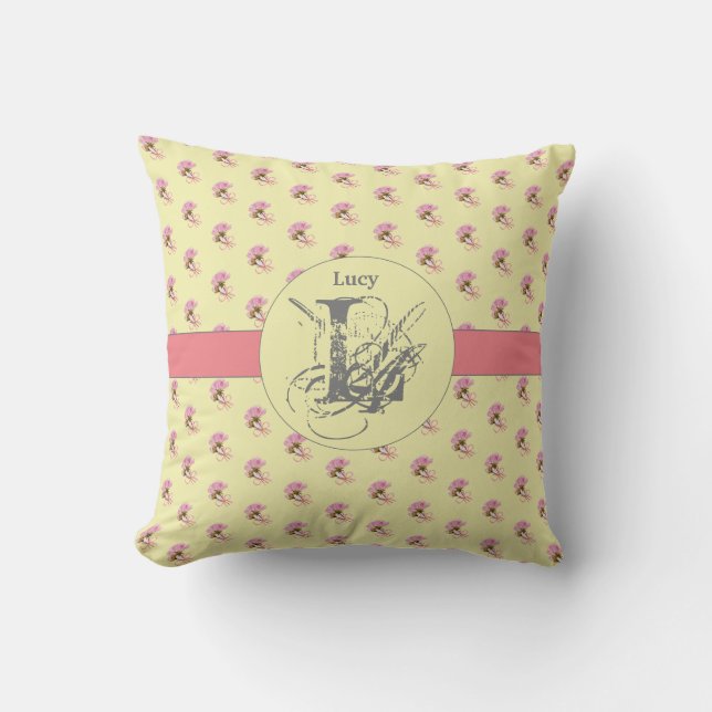 Unik Blommigt för  av ro Rosa Gult, Chic, Monogram Kudde (Framsida)