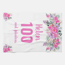 Unik blommigt för rosa på 100 år kökshandduk