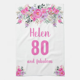Unik blommigt för rosa på 80 år kökshandduk