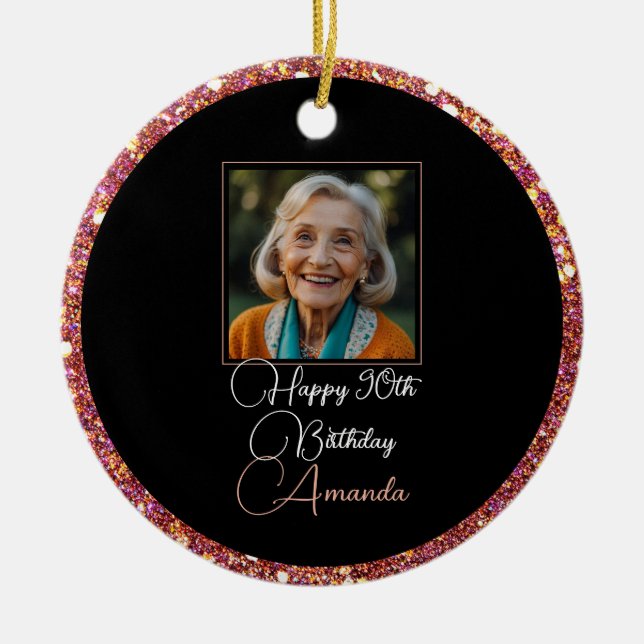 Unik Blommigt Glitter 90:e födelsedag Julgransprydnad Keramik (Framsidan)