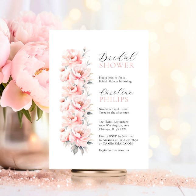 Unik Blommigt Peonies  MÖHIPPA för Rosa Inbjudningar (Unique Floral Peonies Blush Pink BRIDAL SHOWER Invitation)