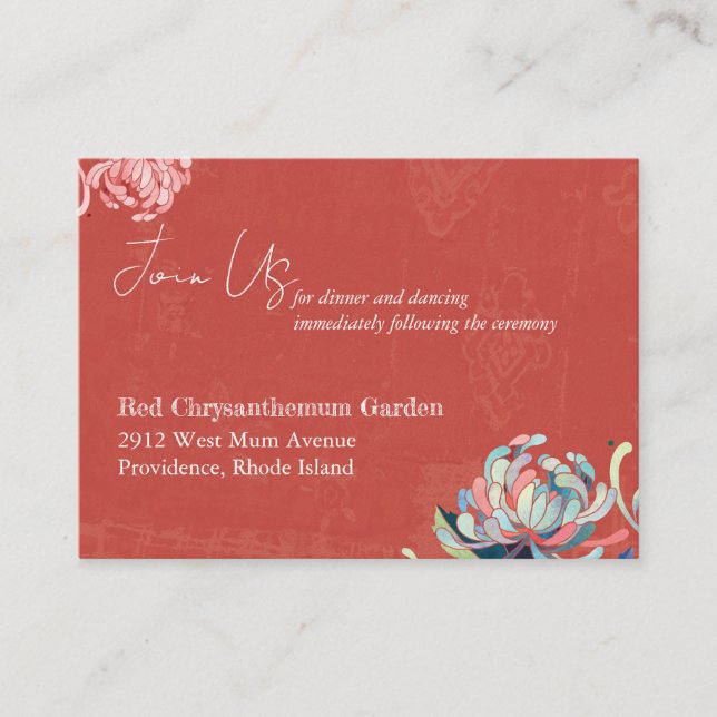 Unik Blommigt Röda bröllopsmottagning Tilläggskort (Framsida)