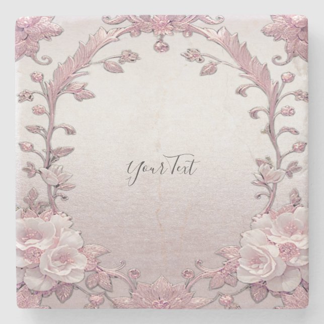 Unik Blommigt Stone-Underlägg för Rosa Stenunderlägg (Framsidan)