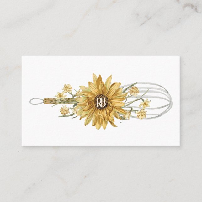Unik blomsterlig trävisp solrosbageri visitkort (Framsida)