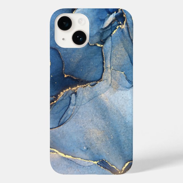 Unik Blue Guld Marble Mönster iPhone/Android (Baksida)