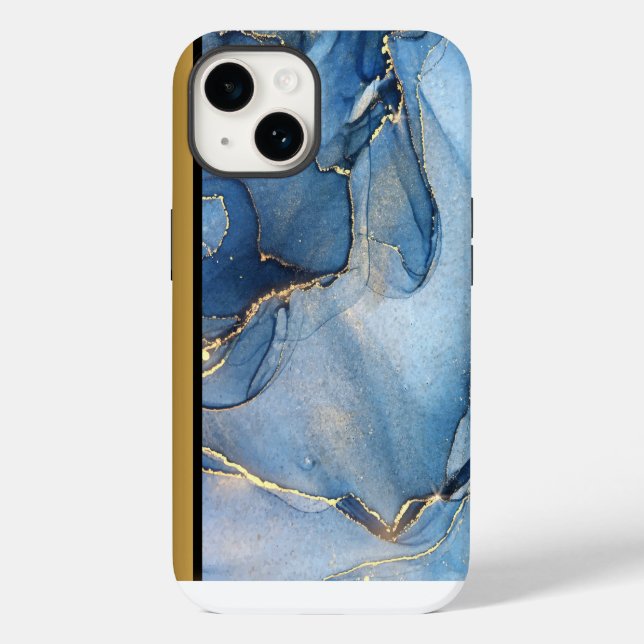 Unik Blue Guld Marble Mönster iPhone/Android (Baksida)