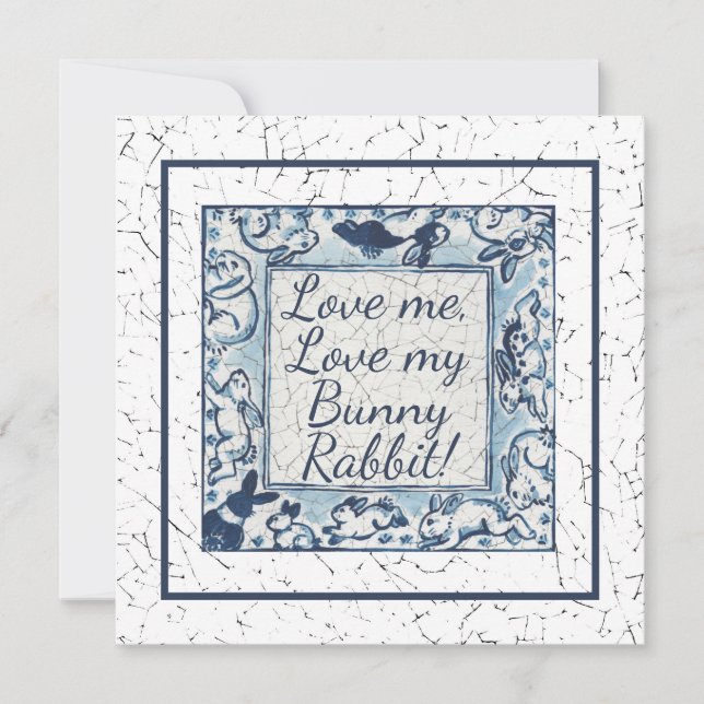 Unik Blue Valentine Rabbit Bunny Kärlek Delft Julkort (Framsida)