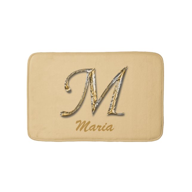 Unik bokstav M i guld och silver Monogram Initial Badrumsmatta (Framsidan)