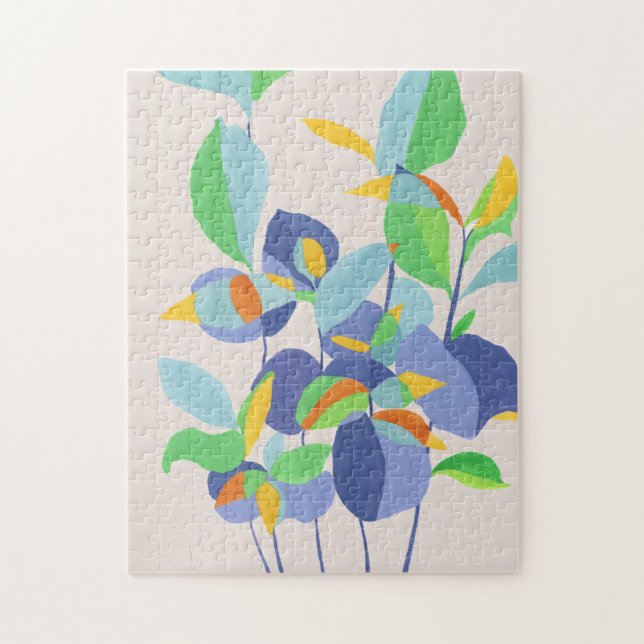 Unik botanisk abstrakt akvarellkonst pussel (Vertikal)