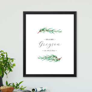 Unik botaniskt Bröllop-tecken och -keepsaké Poster