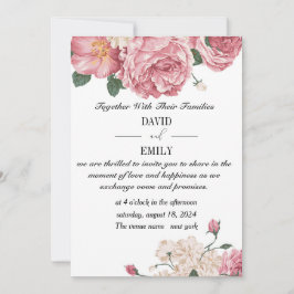 Unik bröllopsinbjudan med röda och vita rosor spara datumet