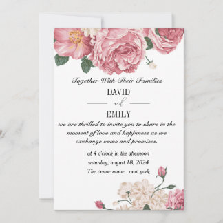 Unik bröllopsinbjudan med röda och vita rosor spara datumet