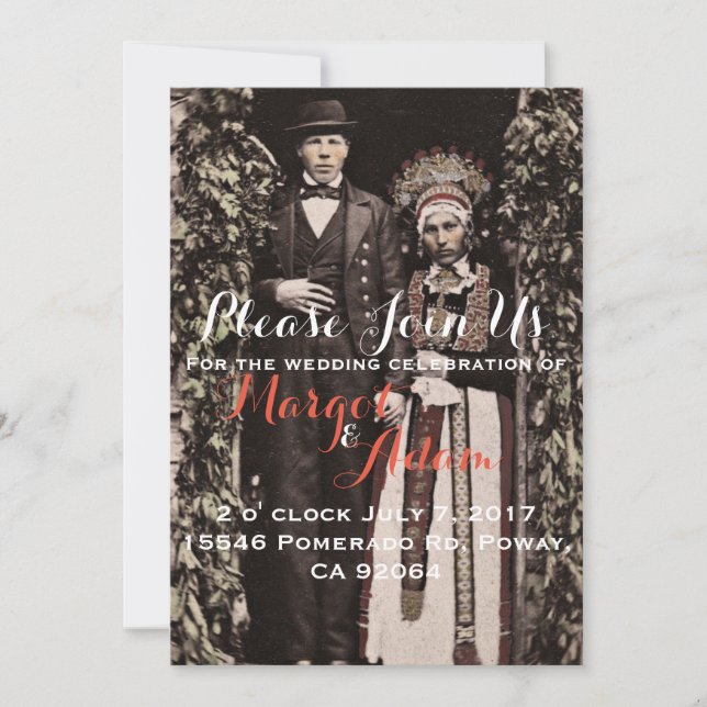 Unik bröllopsinbjudan, Quirky, Vintage Inbjudningar (Framsida)