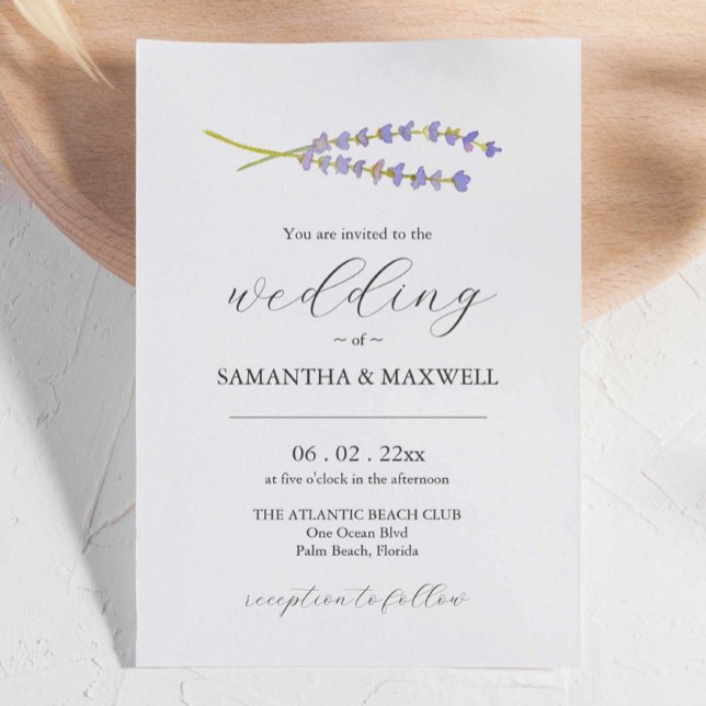 Unik bröllopsinbjudningsdesign - lavender inbjudningar (Wedding invitation watercolor lavender art and design by Victoria Grigaliunas of Do Tell A Belle)