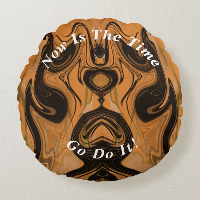 Unik brun Abstrakt Marble Liquified Rund Kudde (Framsidan)