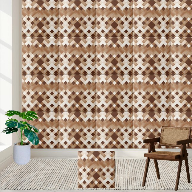Unik brun och vit kryssad ruta Mönster Kakelplatta (Unique Brown and White Checkered Tile Pattern)