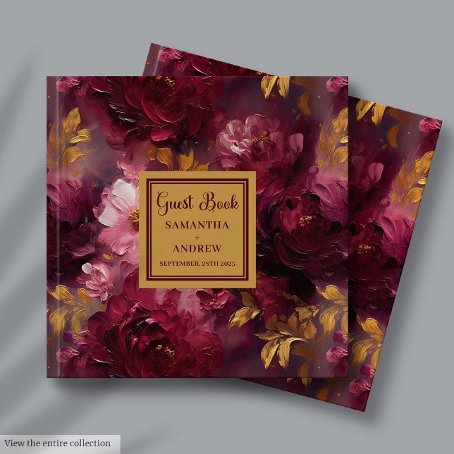 Unik  Burgundy Guld Boho Bröllop Guest Bok (Unique Blush Burgundy Gold Boho Wedding Guest Book)