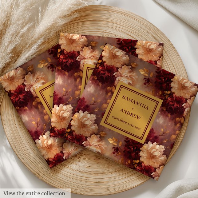 Unik Burgundy Guld Boho Bröllop Trasa Napkins Pappersservett (Unique Burgundy Gold Boho Wedding Cloth Napkins)