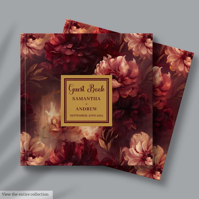 Unik Burgundy  Guld Bröllop gäst Bok (Unique Burgundy Blush Gold Wedding Guest Book for Guests)