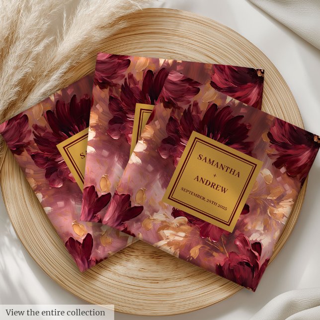 Unik Burgundy Guld Bröllop Napkins-Personlig Pappersservett (Unique Burgundy Gold Wedding Napkins Personalized)