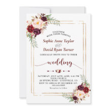 Unik Burgundy Marsala Blommigt Handskriftlig Bröll