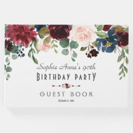 Unik Burgundy Navy Blue Blommigt Bröllop Gästböcker