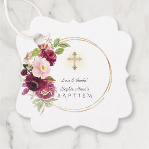 Unik Burgundy Saffron Blommigt Guld-baptism Gåvor Etiketter