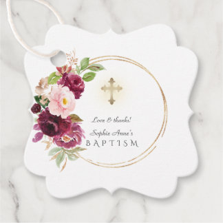 Unik Burgundy Saffron Blommigt Guld-baptism Gåvor Etiketter