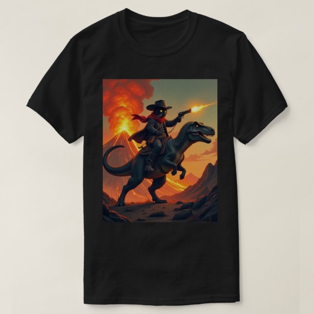 Unik Cat Cowboy Riding Dinosaur | Cat Cowboy T Shirt (Design framsida)