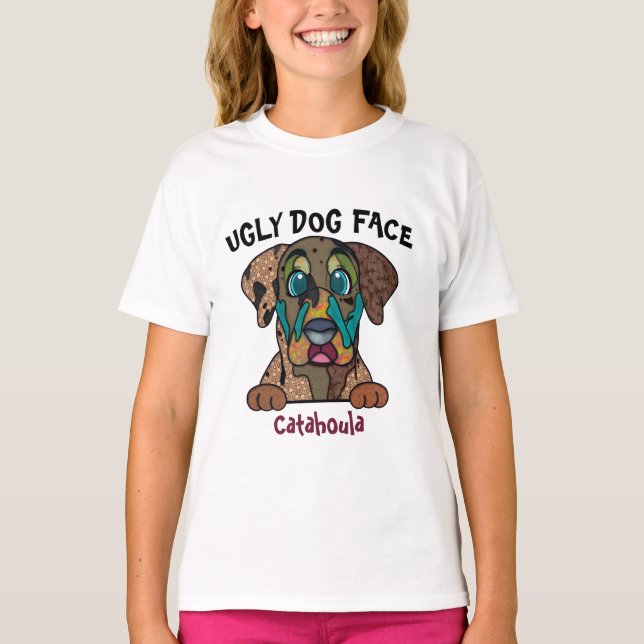 Unik Catahoula ful hund ansikte T-Shirt (Framsida)