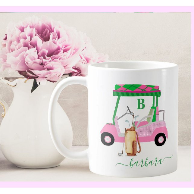 Unik charming Golf Cart med Klubbar Monogram Kaffemugg (Skapare uppladdad)