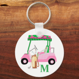 Unik charming Golf Cart med Klubbar Monogram Nyckelring
